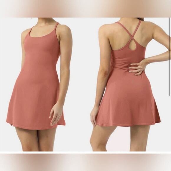 Halara NWT Everyday Wannabe Cloudful Backless Flare Tennis Dress Tawny Orange S - Picture 12 of 12